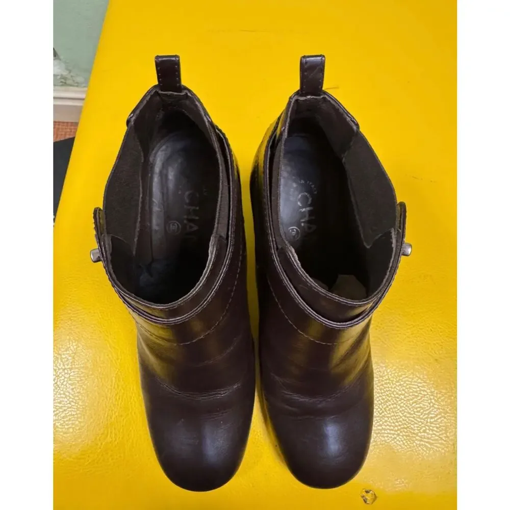 Chanel Brown Leather Ankle Boots, Silver Logo, Size 38 - Picture 6 of 8